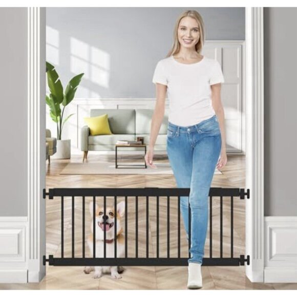 Dog Gate Indoor,18"-45" Adjustable Extra Wide Metal Short Dog Gate to Step Over, - Picture 1 of 3